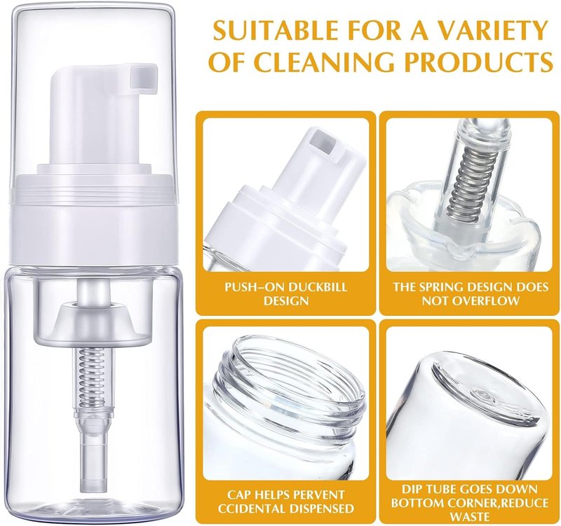 Foam Pump Dispenser 1oz | 50 Pack Refillable Travel Size Bottles for Lash Shampoo & Cosmetics