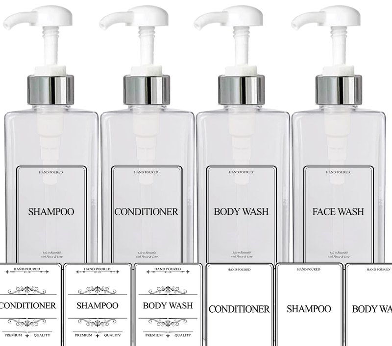 Empty Plastic Pump Bottles Square Shampoo Bottle Conditioner Soap Lotion Refillable, BPA Free for Body Wash, Moisturizer, Face Cream, Liquid Hand Soap, Self-Tanner, Set of 3 (3pack, SilverWhite)