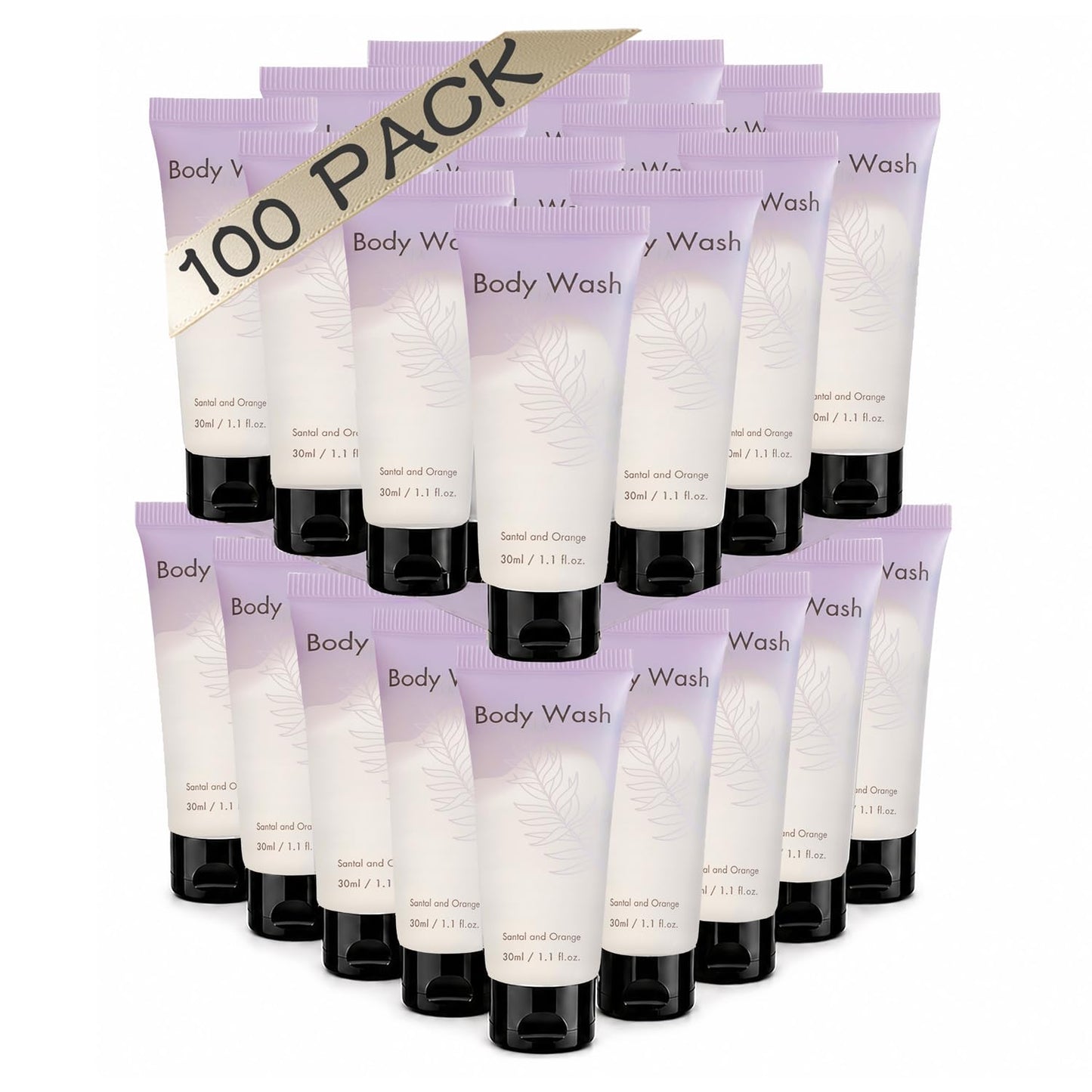 NISGUR Leak-Proof Travel Size Body Wash 1 Oz Each Pack of 100 Bulk Pack Hotel Body Wash Santal and Orange Scent Amenities and Toiletries for Hospitality
