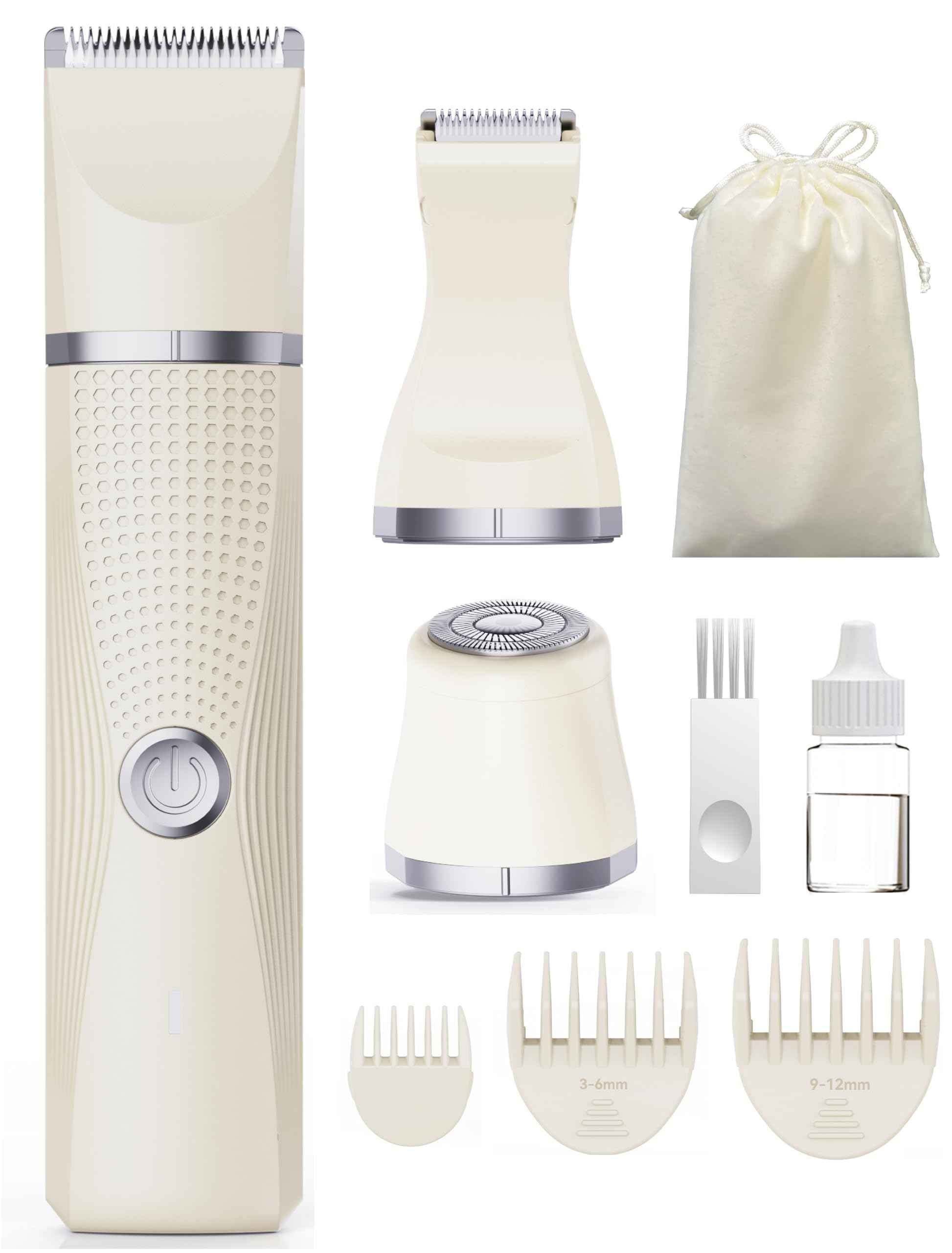 unibono 3-in-1 Electric Razor for Women - Waterproof Bikini Trimmer,Rechargeable Electric Shaver for Lady,Pubic Hair Trimmer Women,Personal Trimmer Groomer for Body Hair (Cream, LY)