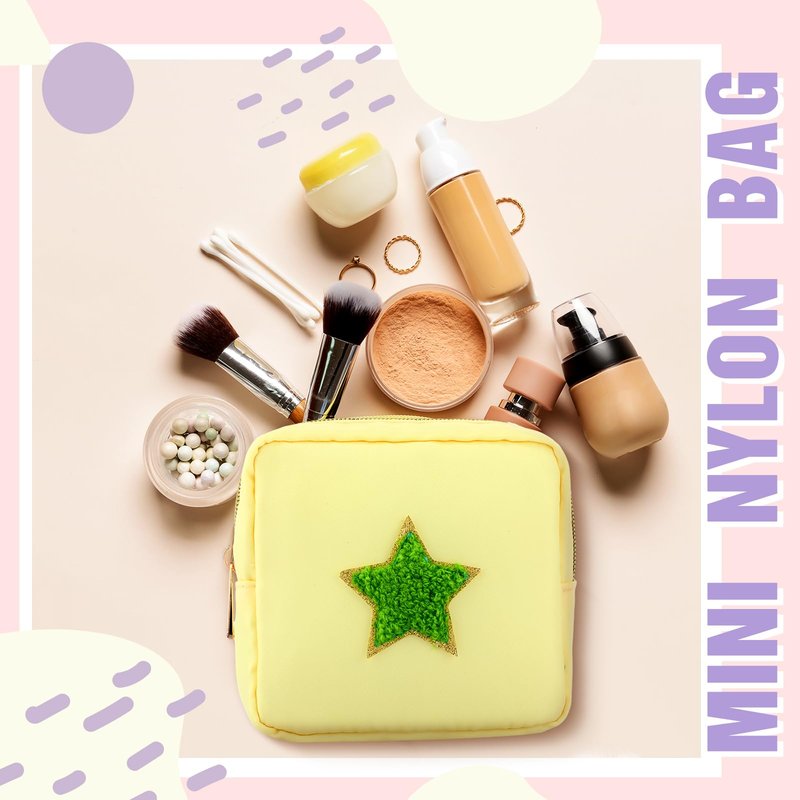 Sumind 12 Pcs Preppy Patch Makeup Bag Bulk Cute Mini Pouch Bag Gift Nylon Travel Cosmetic Toiletry Portable Organizer Storage Purse Small Zipper Pouch Daily Use Storage Purse for Women