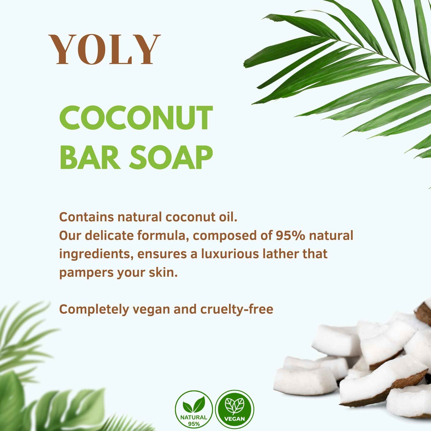 YOLY Coconut Bar Soap (90 g, Pack of 16) - 95% Natural, Vegan-Friendly Moisturizing Soap for Silky Smooth Skin