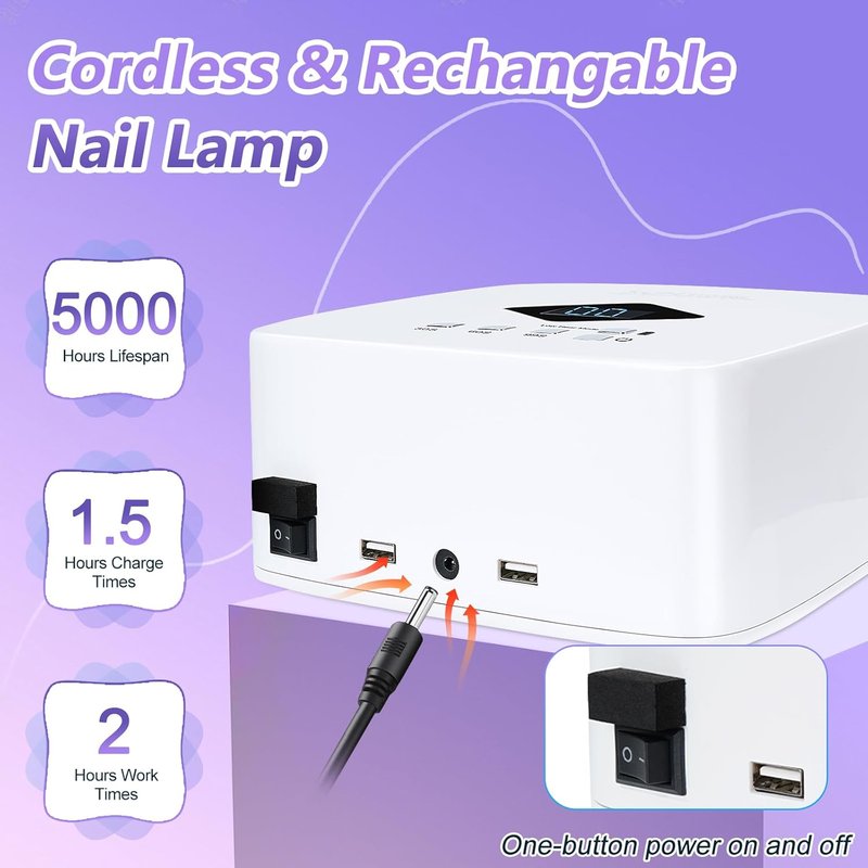 UV Nail Lamp - Cordless 86W Rechargeable Gel Nail Light with Auto Sensor & 3 Timer Settings | Professional Quick Dry for Home & Salon Use