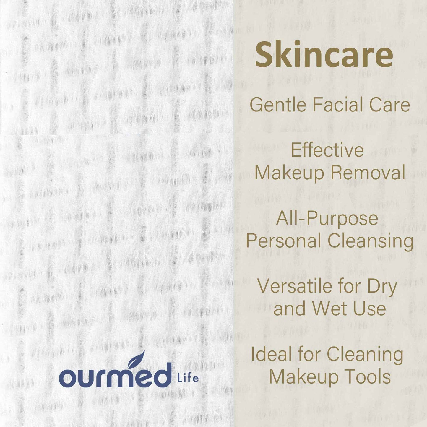 Ourmed Life Face Towels, Disposable Biodegradable Facial Towels for Sensitive Skin, Lint- free Face Wipes for Washing Face, Skincare and Makeup Remover, Dry Wipes, 10"×12" Extra Large, 100 Count