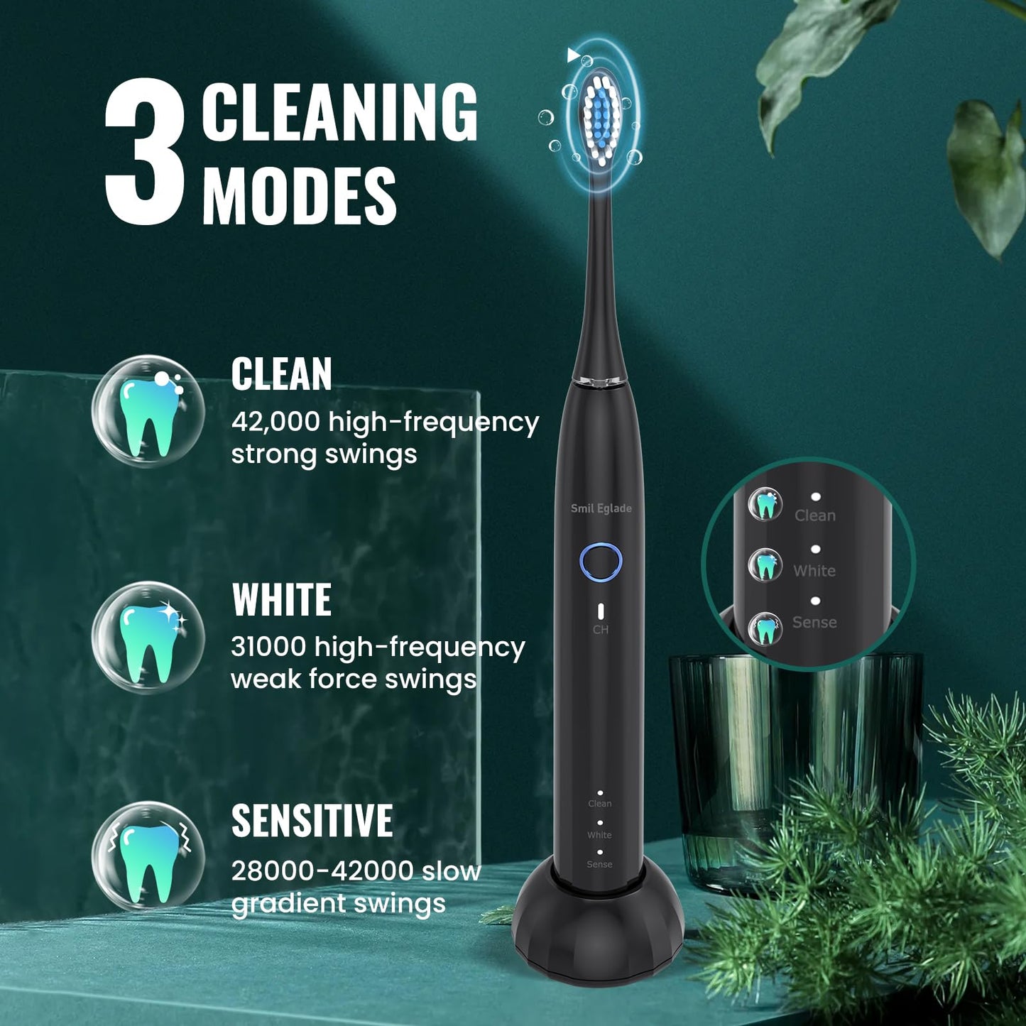 NBGRLVS Rechargeable Sonic Electric Toothbrush for Adults with 10 Brush Heads, 3 Modes, 2 Minute Smart Timer and Fast 4 Hour Charge - Perfect for Travel and Easy Dental Care (Black)