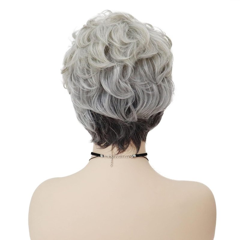 Short Gray Wig for Seniors - Silver Gray Curly Hair | Synthetic Fiber Grandma Cosplay Wig