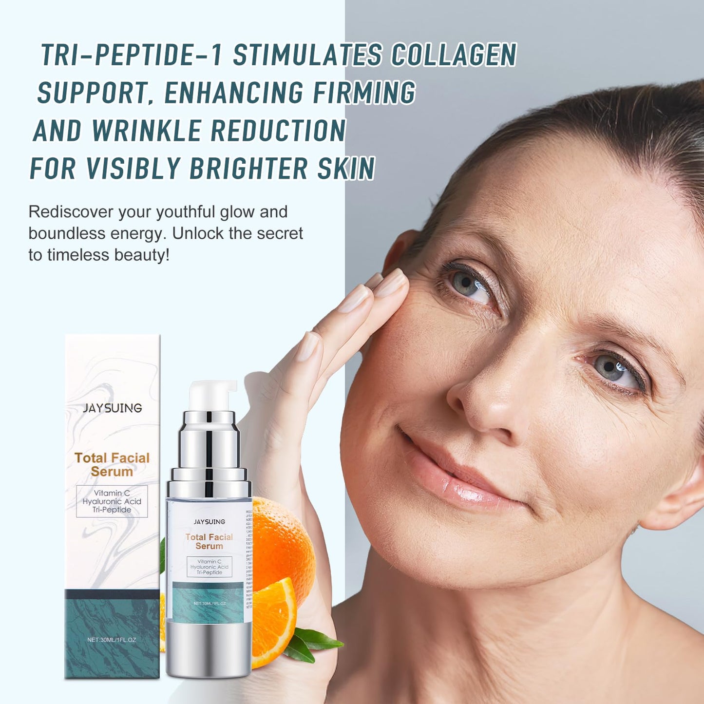 Vitamin C Serum for Face with Hyaluronic Acid & Peptides, Anti Aging Serum to Reduce Wrinkles & Dark Spots, Brightening Treatment for Women & Men, Pack of 2