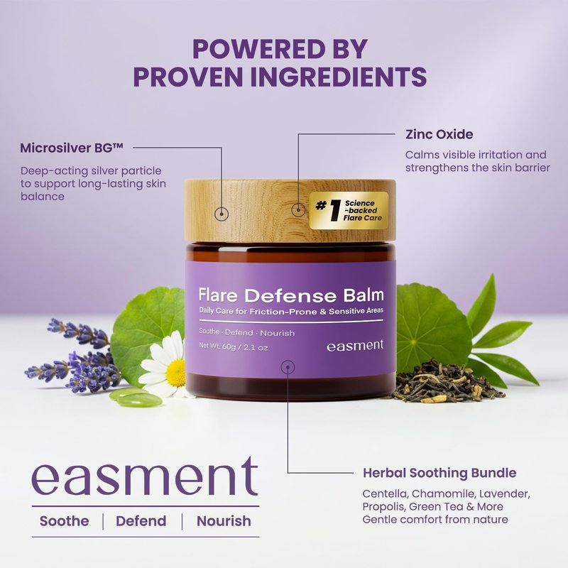 Easment Hidradenitis Suppurativa Flare Defense Balm: 2oz Science-Backed Daily Protection for Flare-Prone, Bump-Prone Skin – Microsilver BG™, Zinc Oxide & Botanical Blend – Non-Greasy, Non-Staining