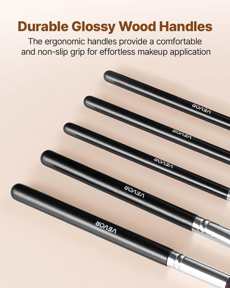 VEVOR 34-Piece Makeup Brush Set, Professional Makeup Brushes Kit for Foundation Blending Eyeshadow Concealer Blush - with Soft Bristles, Ergonomic Wood Handle, Travel-Friendly Case Included