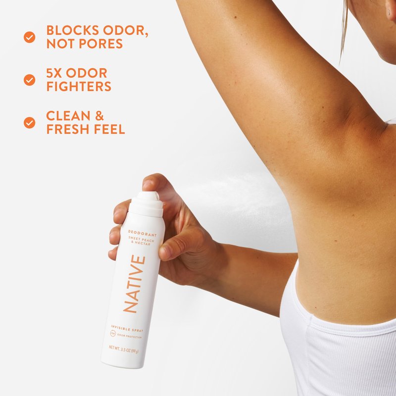 Native Deodorant & Body Spray, Sweet Peach & Nectar, 72-Hour Odor Protection for Underarms & Body, Aluminum Free, Quick Drying, 3.5 oz