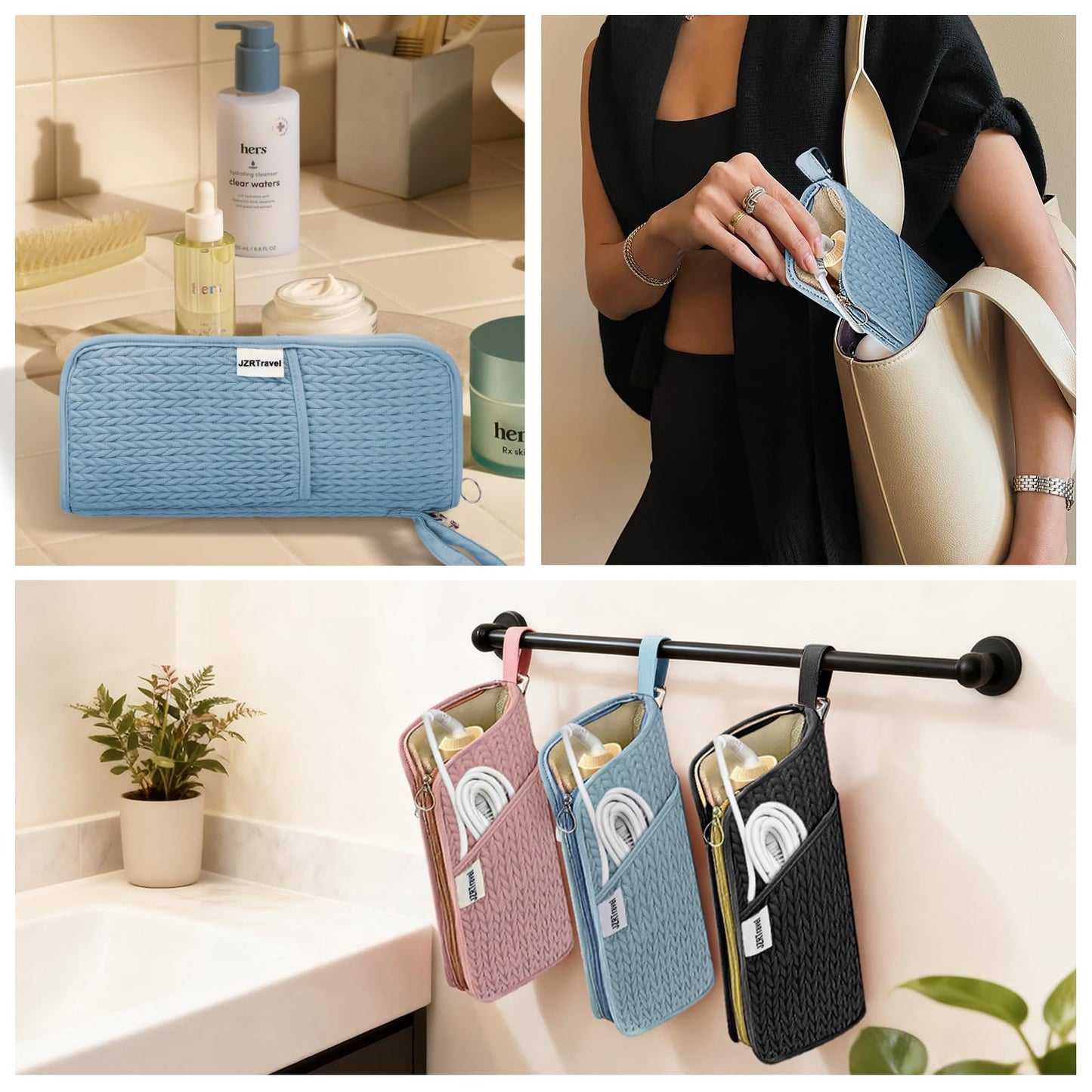2 Pack Heat Resistant Travel Bag Organizer for Hot Tools Hair Dryer Flat Iron Curling Iron 2 in 1 Heat Proof Mat Portable Travel Essentials Bags
