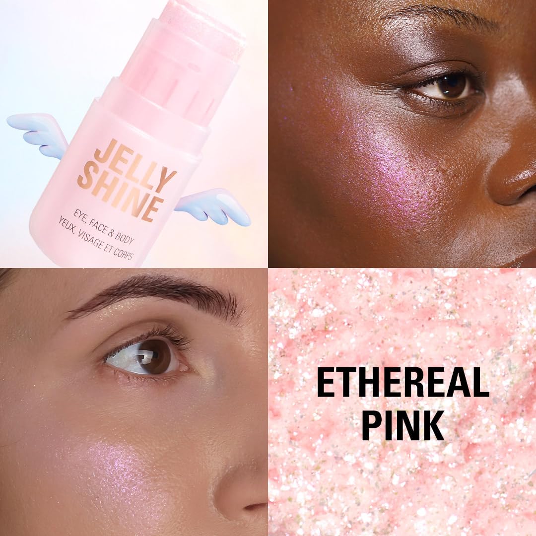 Revolution, Jelly Shine Shadow & Highlight Stick for Eyes, Face & Body with Pearlescent Shimmer Effect, Vegan & Cruelty-Free, Ethereal Pink