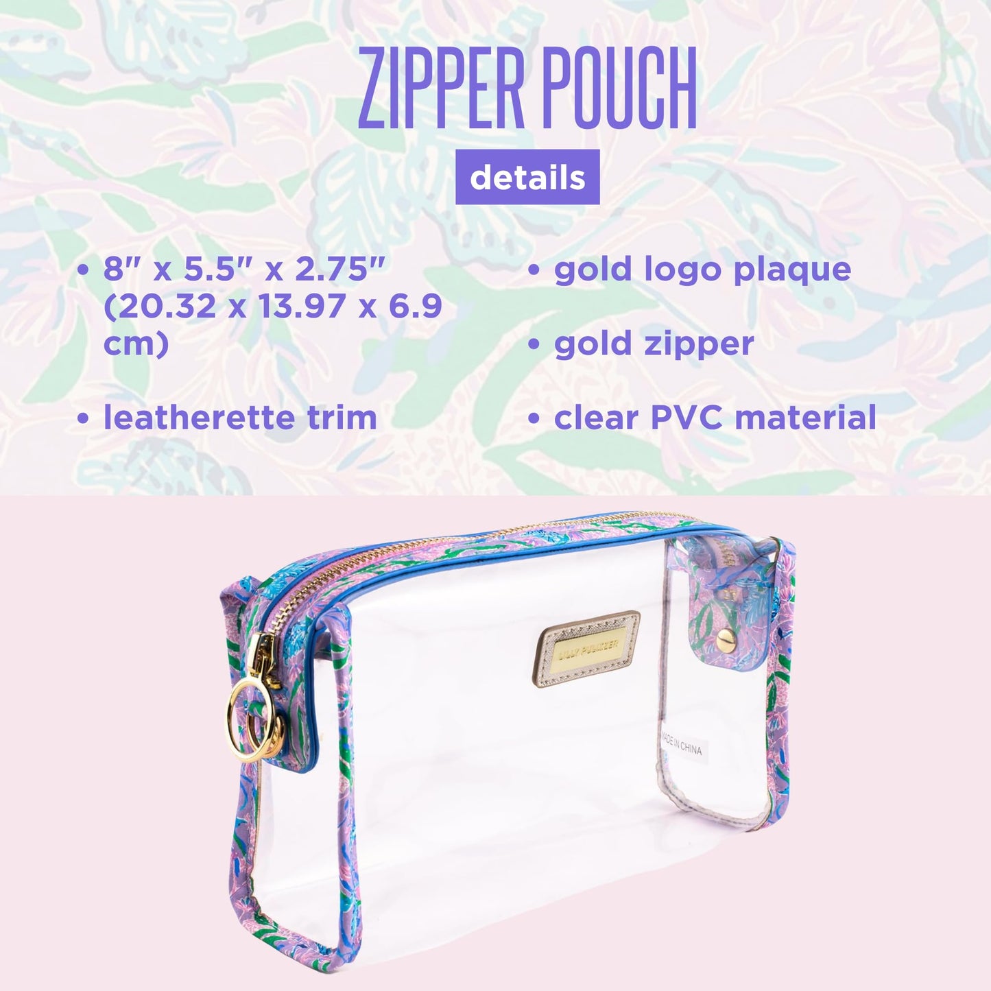 Lilly Pulitzer Clear Zipper Pouch, Cute Pencil Case for Adults, Travel Toiletry Bag, Small Pouch Bag for Supplies, Makeup or Toiletries (Secret Escape)…