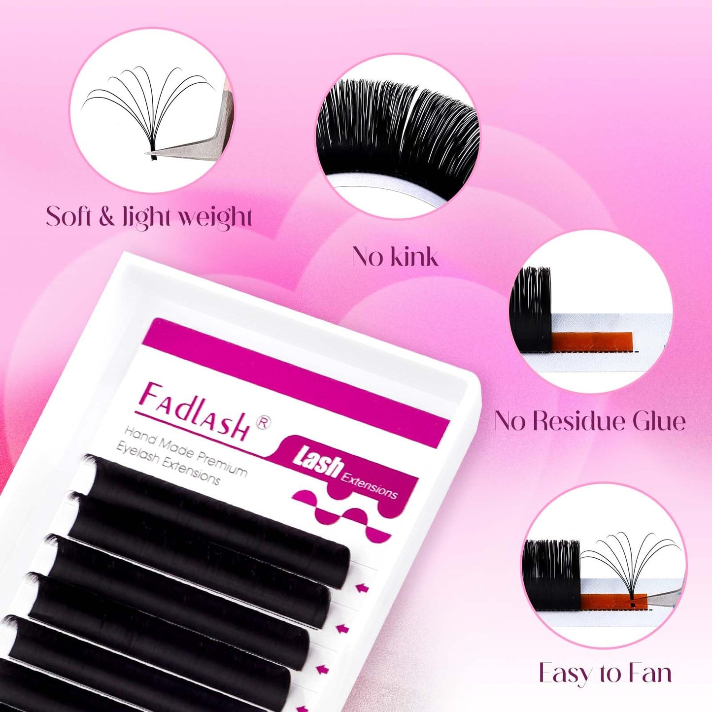 FADLASH Easy Fan Lash Extensions C D Curl Blooming Volume Eyelash Extensions 8-25mm Volume Lashes Self Fanning Eyelashes Extensions Supplies Lash Tray (0.07D, 14mm)