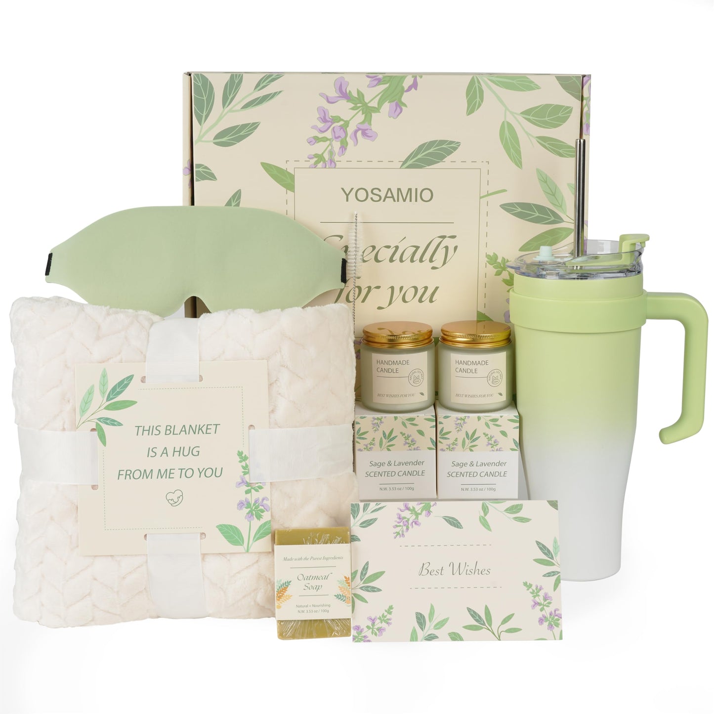 Get Well Soon Gifts for Women，Post Surgery Recovery Gifts with 40 OZ Tumbler & Flannel Blanket, Thinking of You Care Package for Her, Relaxing Self Care Kit with Sage Candle, Soap & Eye Mask