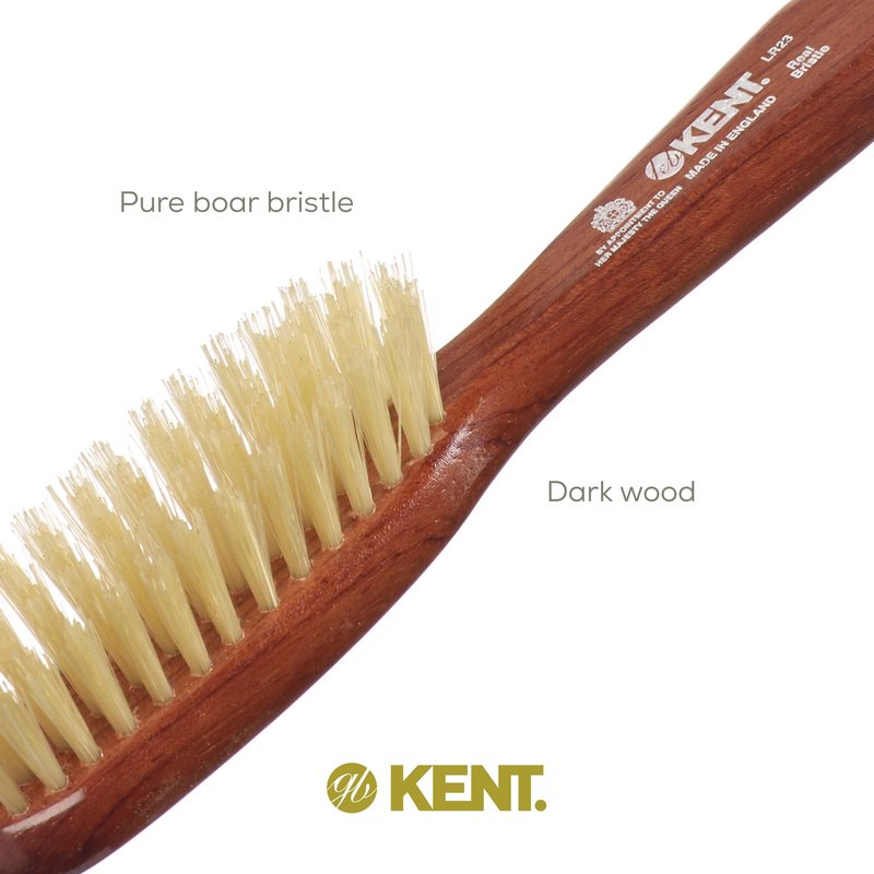 Kent LR23 Finest Ladies Narrow Style, Danta Wood, Pure White Bristle Hair Brush - Short to Medium Length Hair, Handbag Sized, Made in England