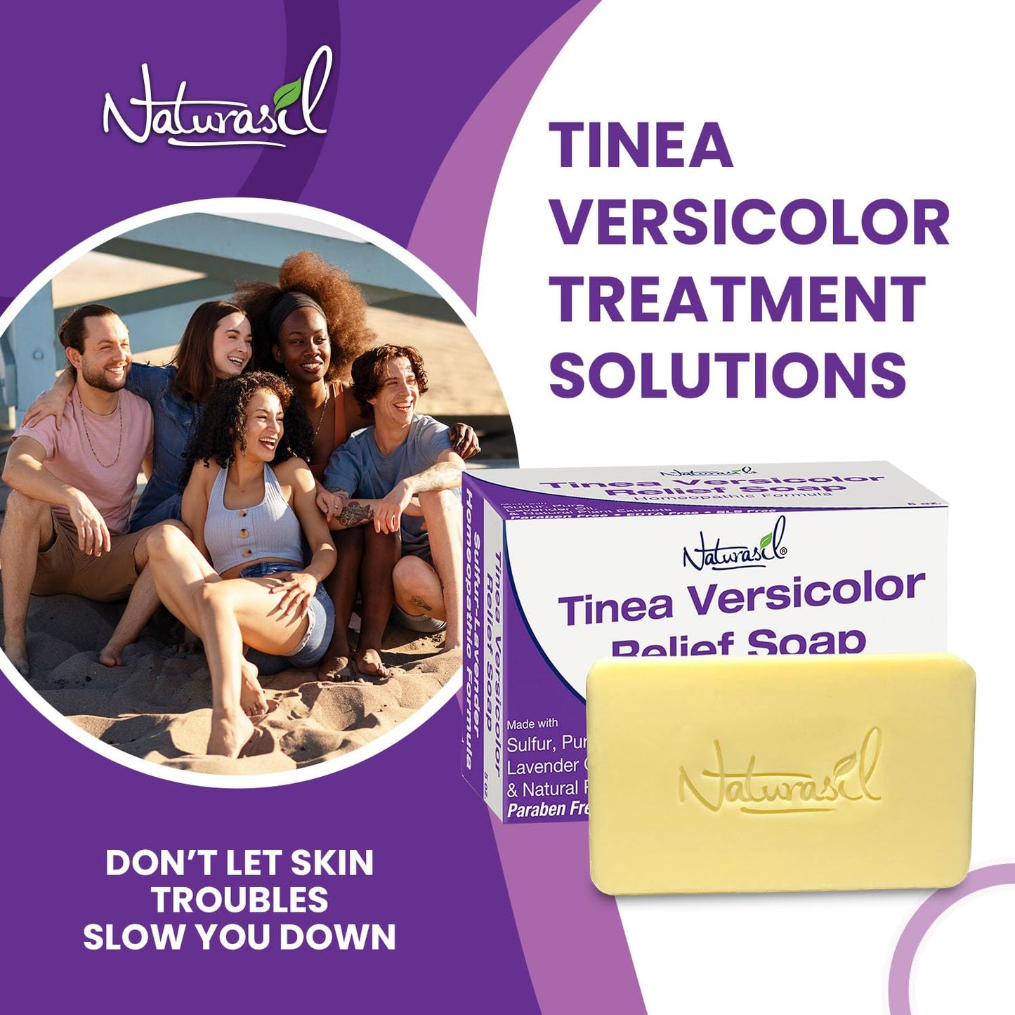 Tinea Versicolor Treatment Soap (2) 5oz Bars | Max-Strength 10x Fast-Acting Antifungal Relief | Sulfur Soap Soothes & Restores Skin Pigment | Adult & Child Safe by Naturasil (2 Pack)