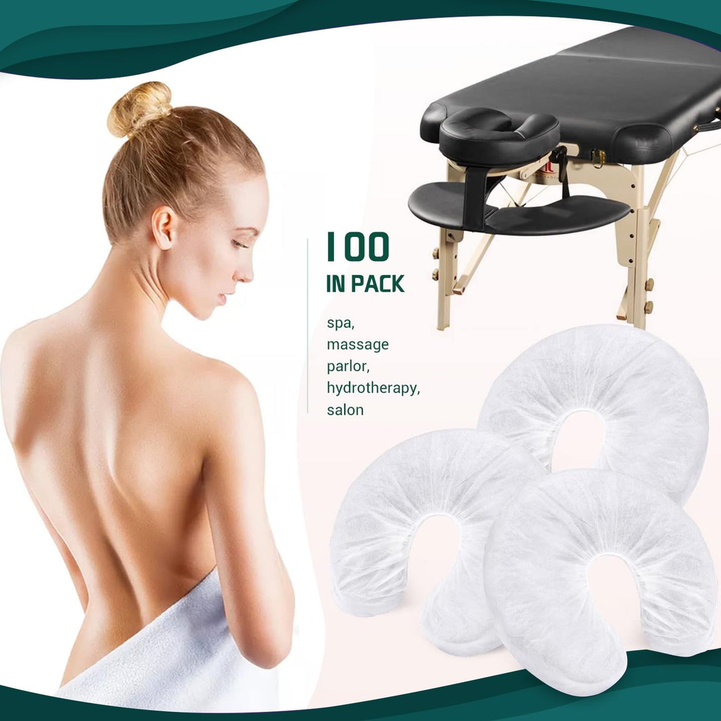 Noverlife 100PCS Disposable Fitted Face Cradle Covers, Non-woven Ultra Soft Massage Face Covers Headrest Covers for Massage Tables & Massage Chairs, Universal Size Beauty Salon SPA Face Rest Covers