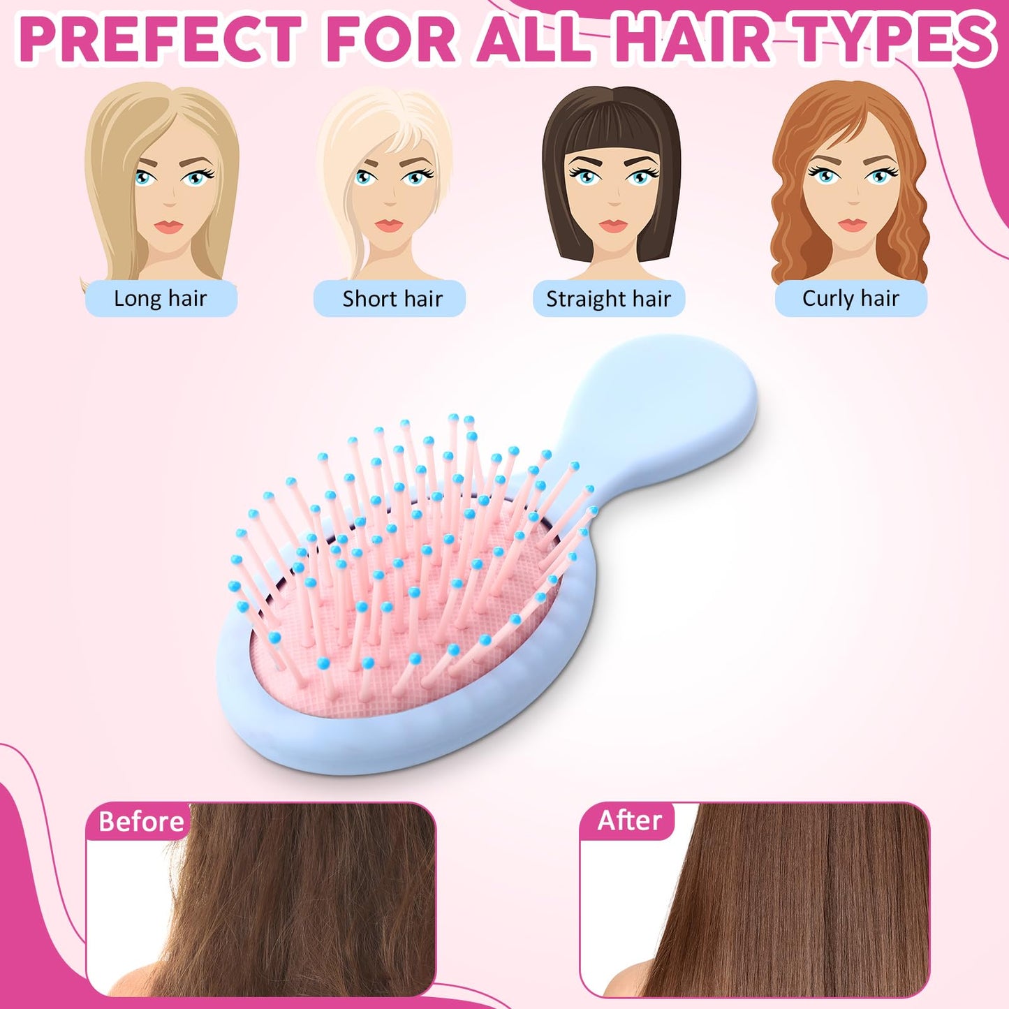 Zopeal 28 Pcs Kids Gifts Wet Hair Mini Brush Travel Hygiene Supplies Bulk Girl Back to School Small Pocket Summer Camp Hairbrush Detangler Soft Bristle Bridesmaid Party Favor(14 Colors)