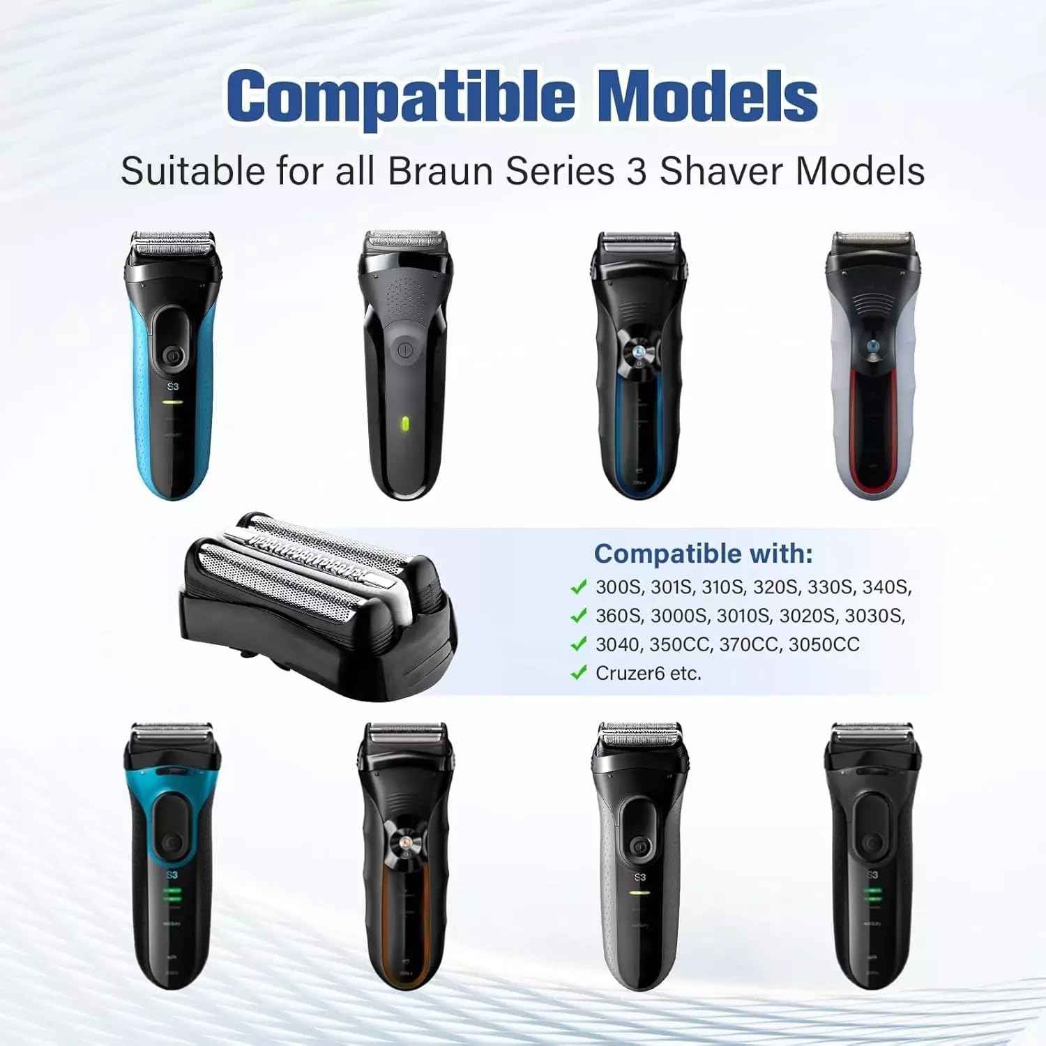 2Pack 32B S3 Electric Shavers Replacement Heads Compatible with Braun Series 3,Foil & Cutter Razor Heads Suitable for S3 3040s 3000s 3050cc 3010s 3070cc 3080s etc.