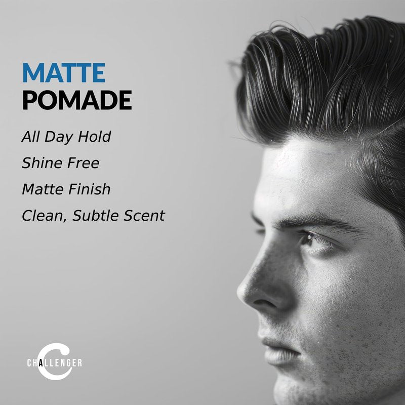 Challenger Men’s Matte Cream Pomade | Natural Shine Free Finish Product | Clean & Subtle Scent | Medium Firm Hold & Travel Friendly | 3oz