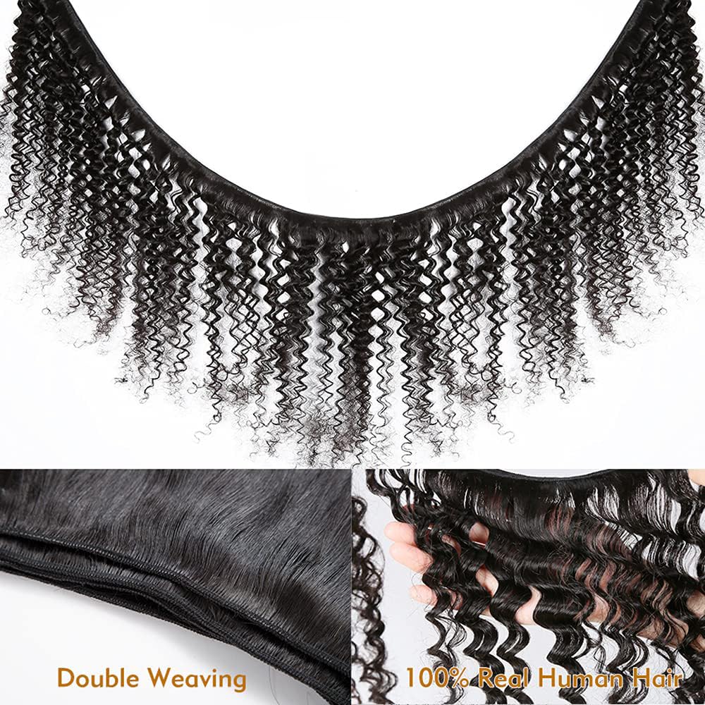 Water Wave Human Hair Bundles 14 16 18 Inch Deep Curly Bundles Human Hair Unprocessed Native Virgin Hair 100/PC 3 Extensions Natural Black Color 1B Wet and Wavy Human Hair Extensions for Women