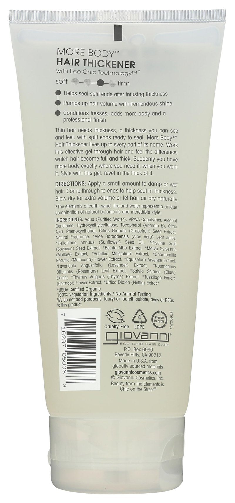 GIOVANNI More Body Hair Thickener - Volumizing Styling Gel, Plumps Hair, Seals Split Ends, Adds Shine, Paraben-Free, Color Safe, Infused with Natural Botanical Ingredients - 6.8 oz