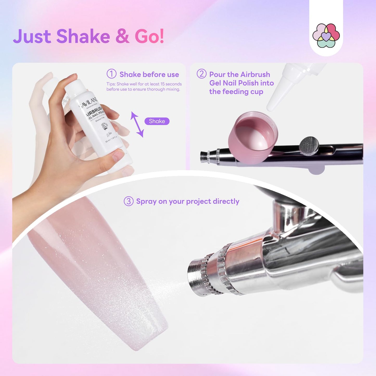 SAVILAND Airbrush Gel Nail Polish: 50 ml Dilution-Free White Gel Nail Polish Non-Acetone Airbrush Paint for Nails with Fine Mist for Gradient Ombre Blush French Nails Art Paint Salon
