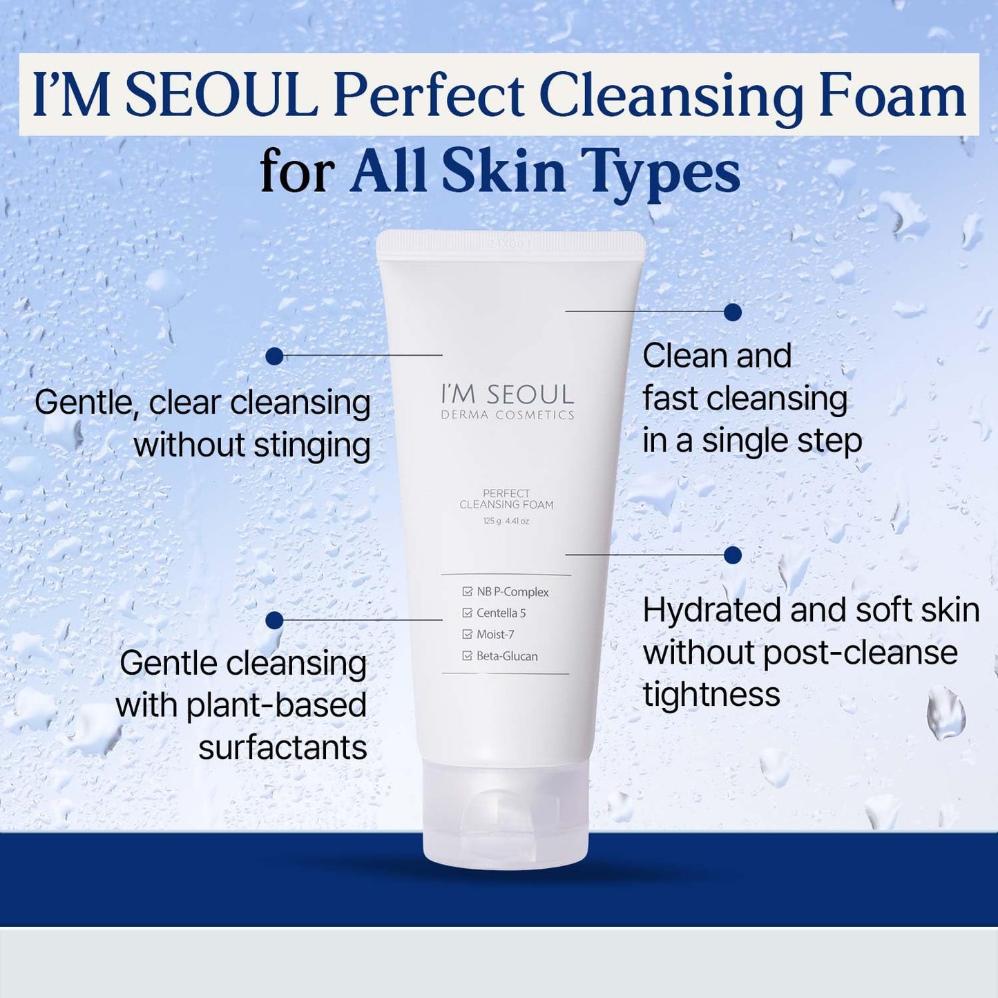 I'M SEOUL Cleansing Foam - Gentle Micellar Facial Cleanser with Hydrating Centella | 4.41 oz