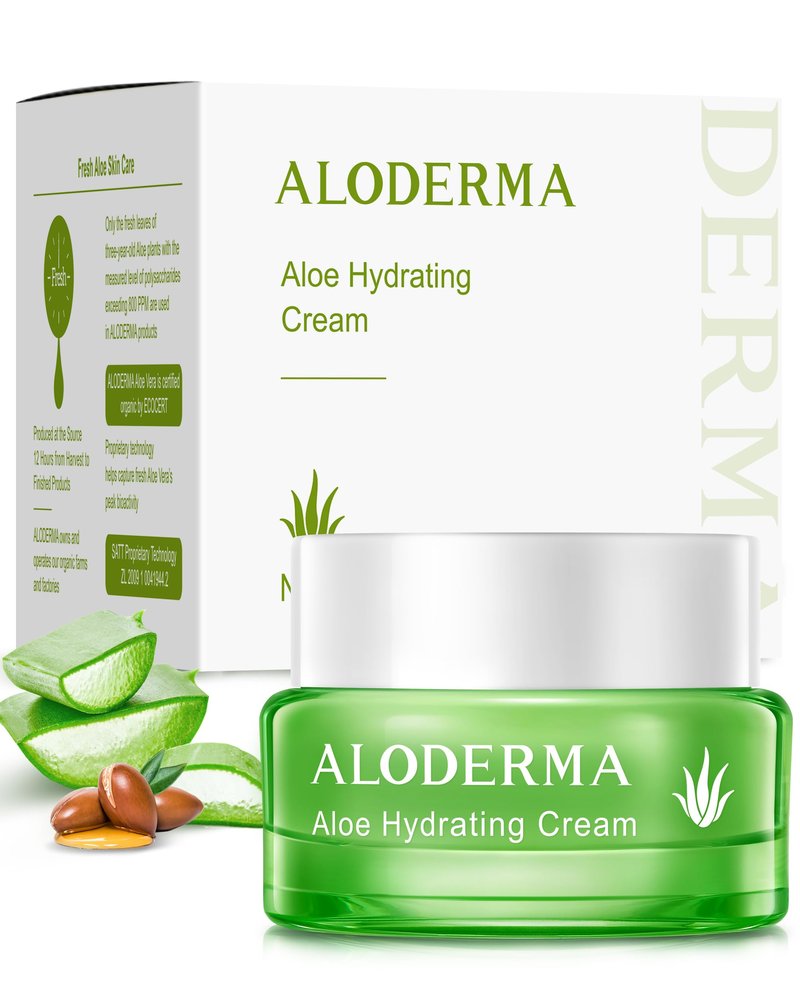Aloderma Hydrating Face Cream for Dry Skin Made with 65% Organic Aloe Vera - Natural Hydration with Hyaluronic Acid & Arginine - Nourishing Aloe Vera Face Cream - Moisturizing Dry Skin Cream, 1.7oz