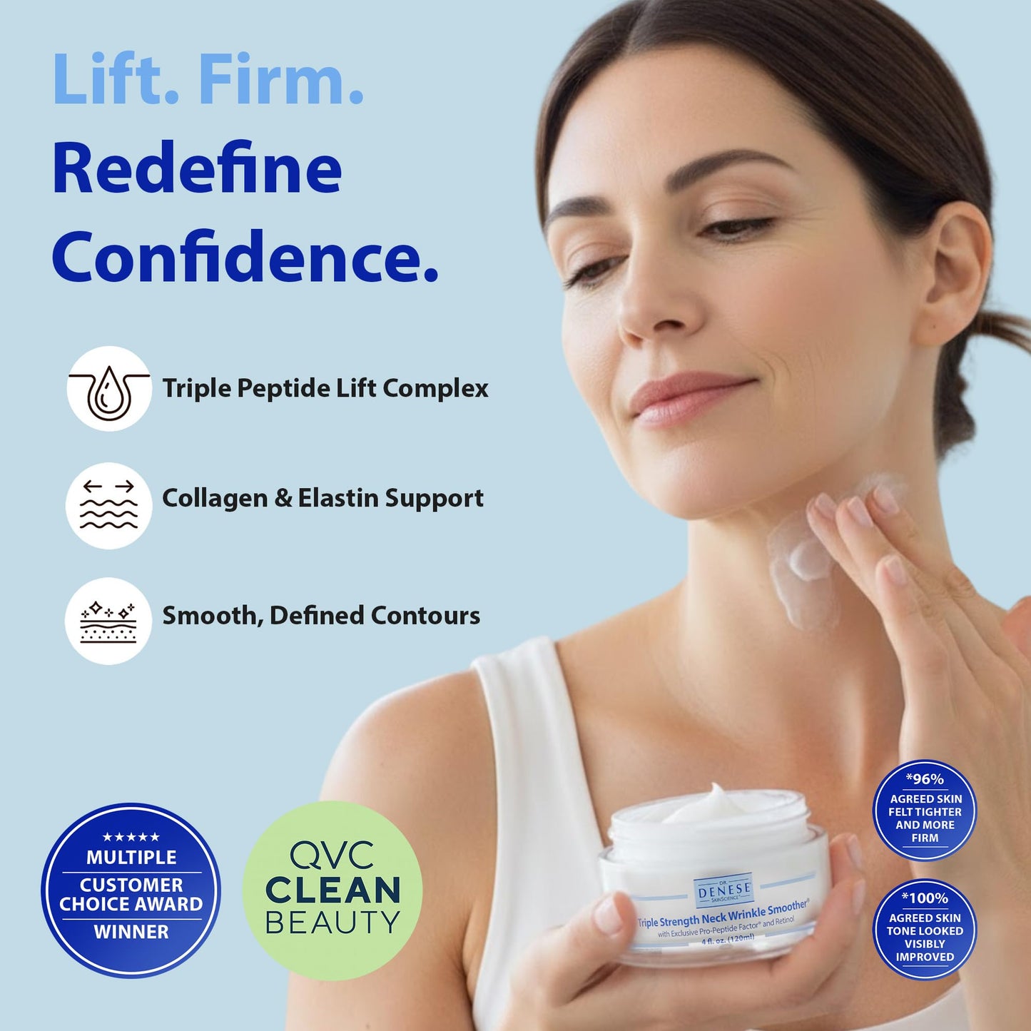 Dr. Denese Triple Strength Neck Wrinkle Smoother 4 oz – Firming Cream with Triple Amount of Peptides Compared to Industry Standards – Retinol & Hyaluronic Acid for Hydrating Power - Paraben Free