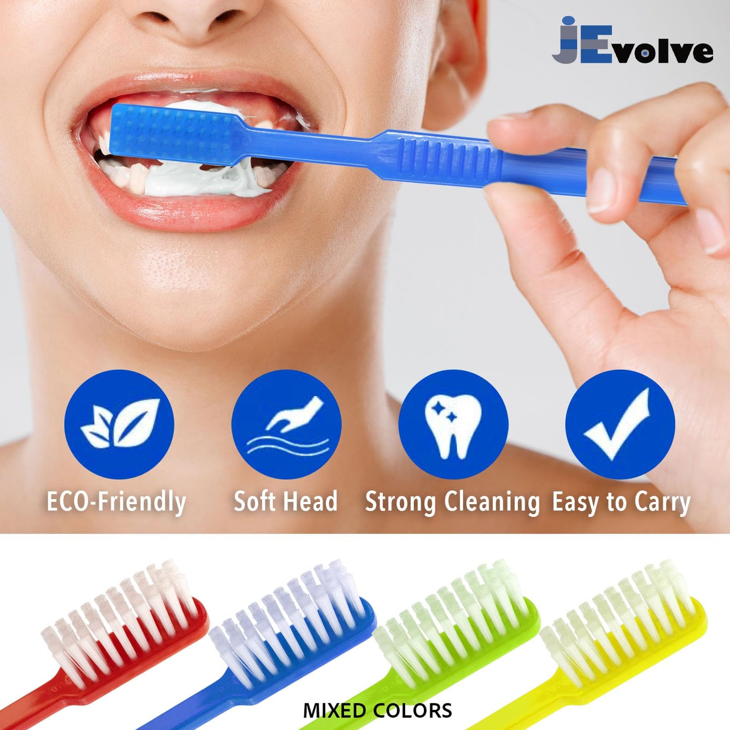 JEVOLVE 200 Pcs Disposable Pre-Pasted Toothbrushes | Individually Wrapped Pre Pasted Toothbrush | Single Use Waterless Tooth Brush for Hotel, Camping, Homeless Gift | Multi Color