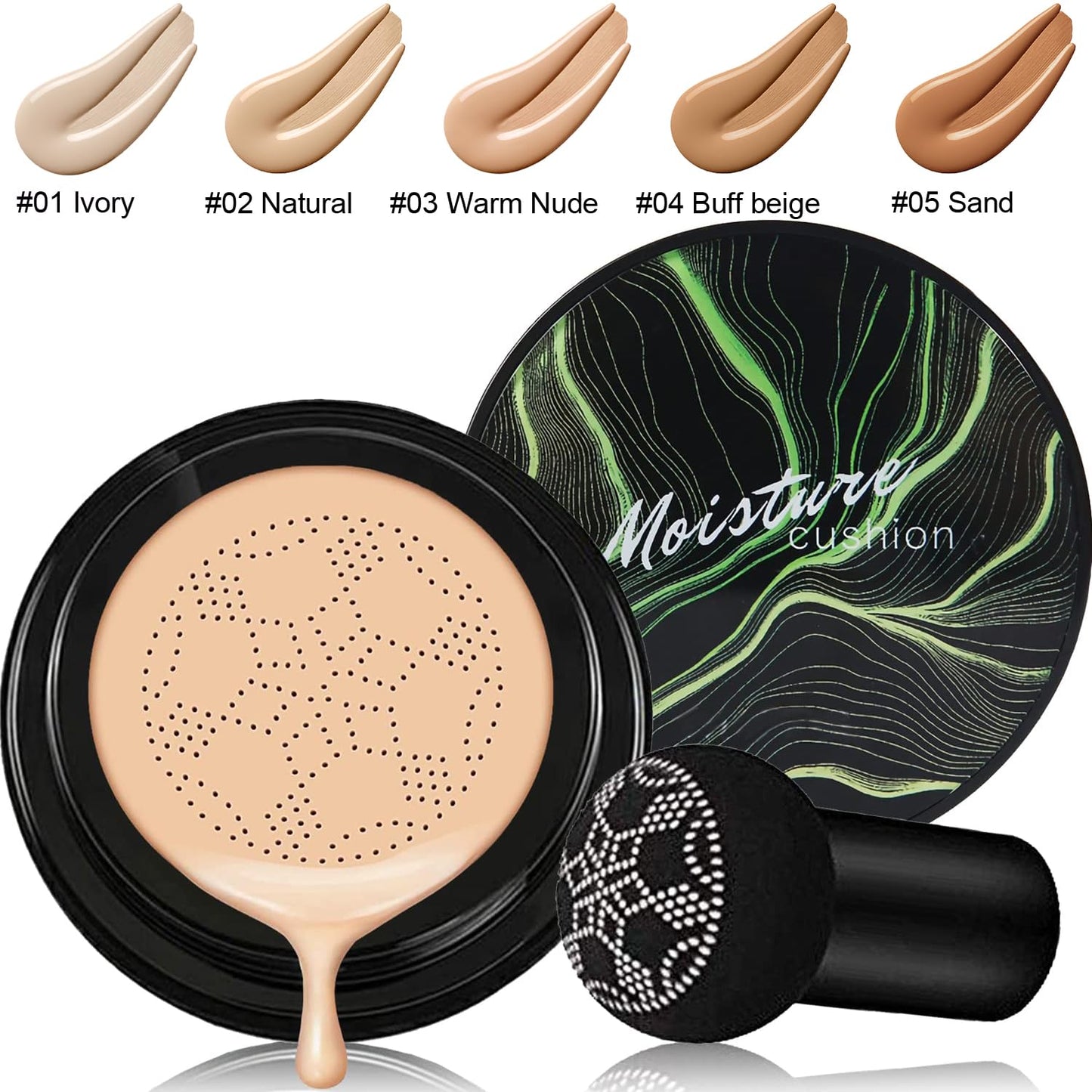 PHOERA Air Cushion CC Cream Natural Foundation, Primer, Powder, Foundation Brush, 2 Makeup Sponge (102Nude + 02Natural CC)