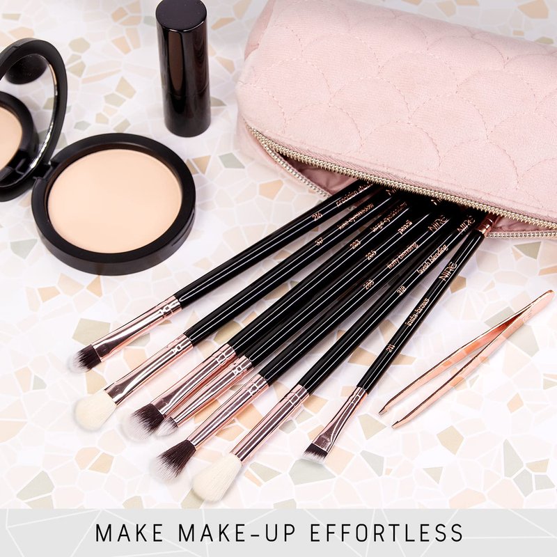 Niré Eye Brush Set - Premium Eye Makeup Brushes for Flawless Application | Includes Eyeshadow, Eyebrow Brush & Tweezers in Rose Gold