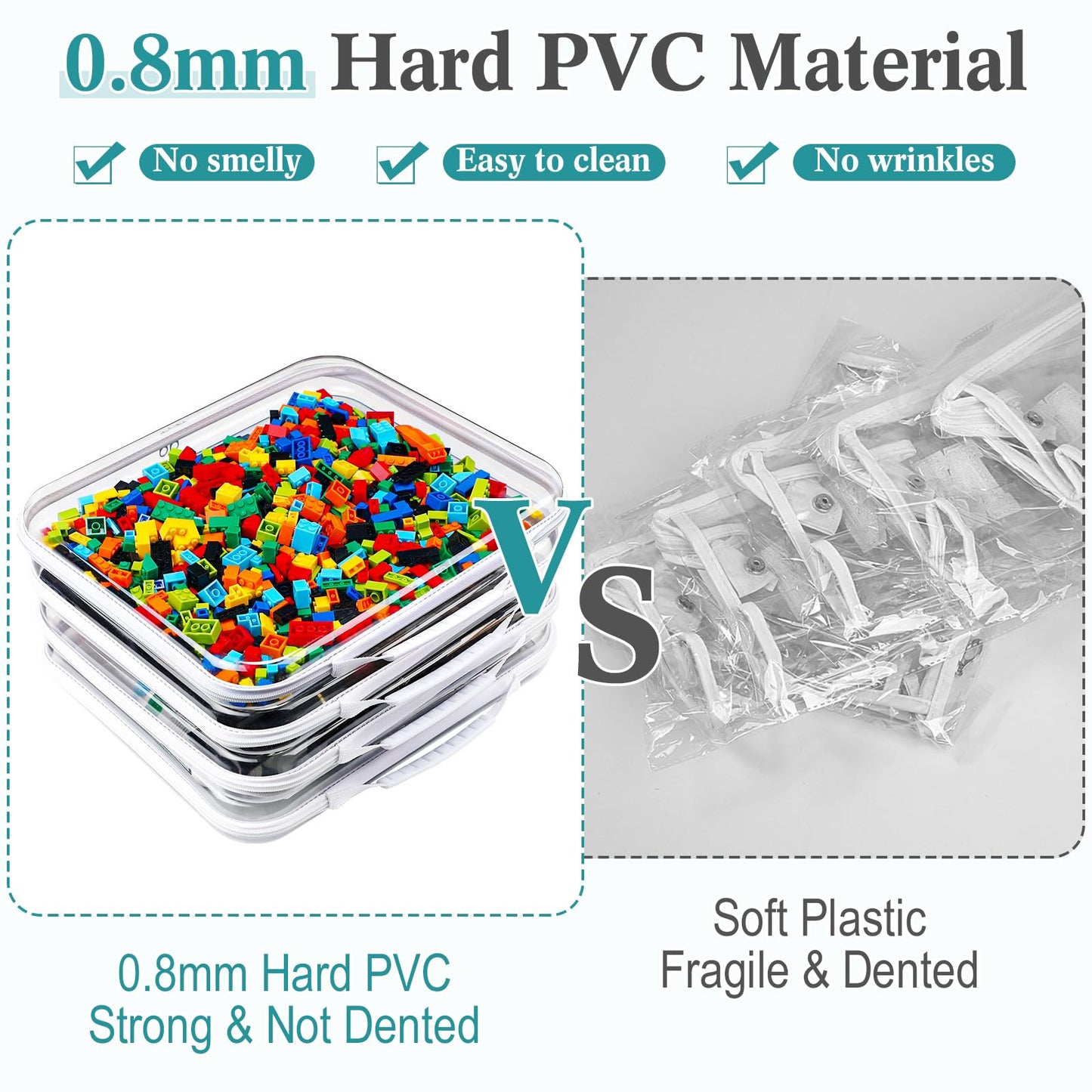 Sanwuta 4 Pcs Clear Hard Zipper Case with Handle Office Storage Cases Hard Plastic Pouches Transparent Bins for Crafts, Snacks, Cosmetics, Puzzles(13.8 x 11.8 x 2 Inches,White)
