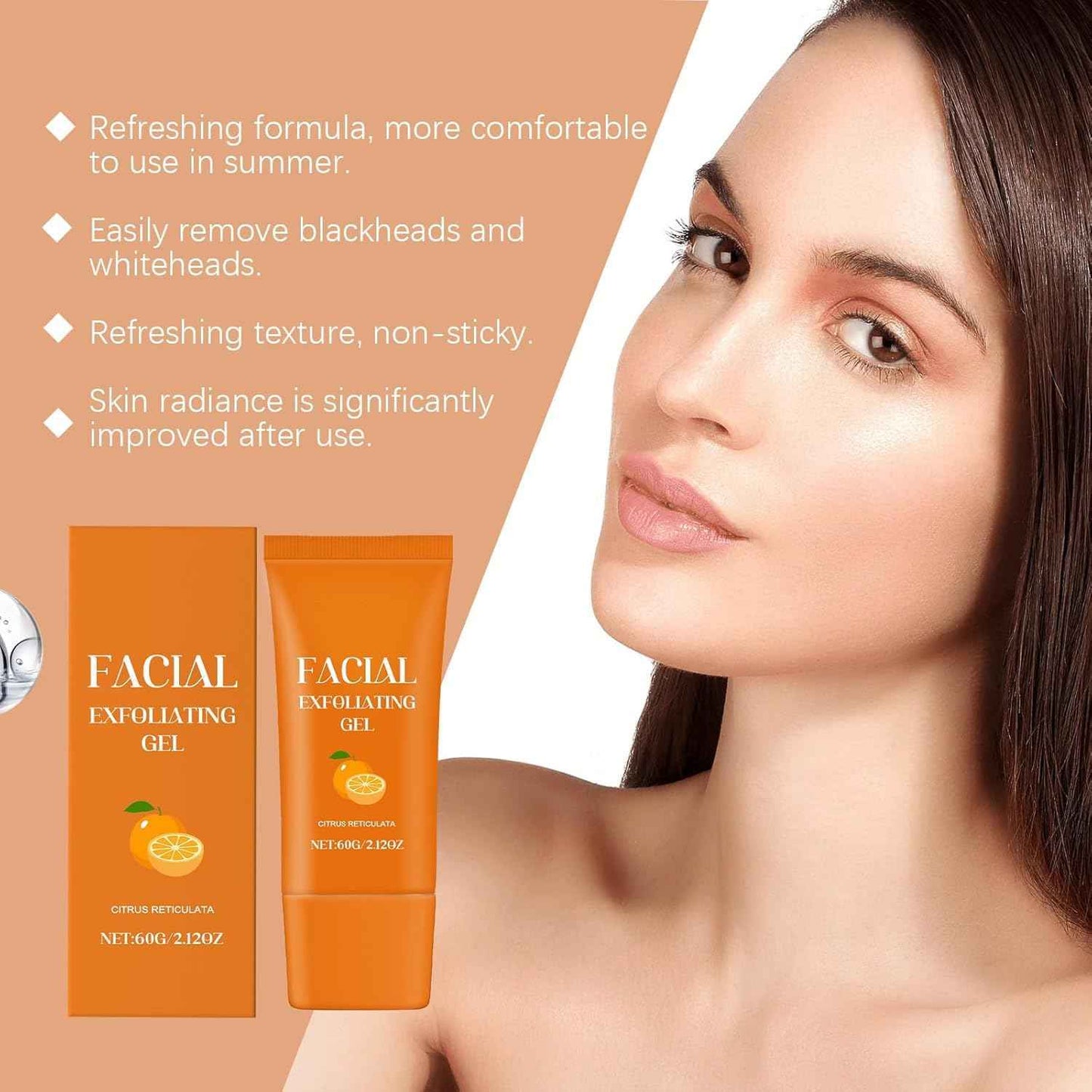 2 Pcs Facial Exfoliating Gel, Purifying Exfoliating Gel for Face and Body Skin Repair, Orange Enzyme Hydrating Facial Scrub, Moisturizing, Cleansing and Rejuvenating (60g)