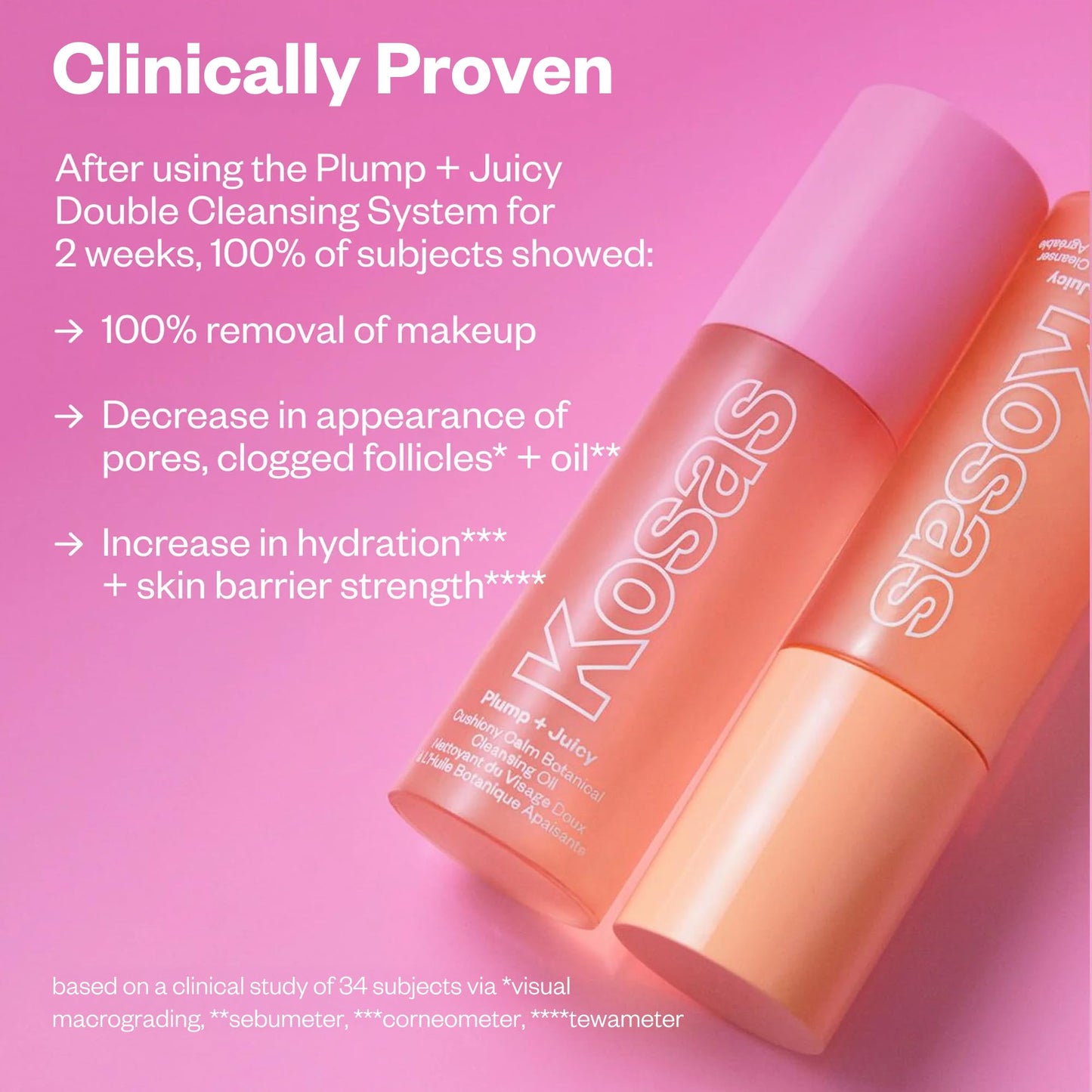 Kosas Mini Plump + Juicy Double Cleansing System — Botanical Oil Cleanser + Gel Cleanser Set, Soap & Sulfate Free, Hydrating Makeup Remover for All Skin Types