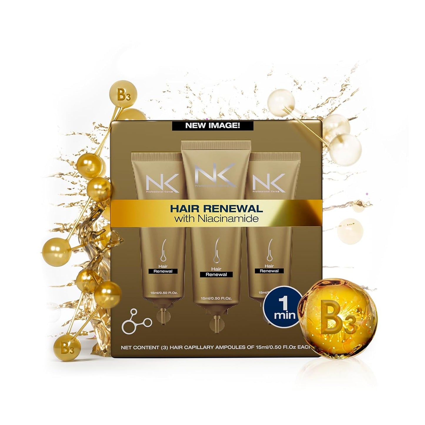 NK Professional Care Hair Repair Kit - Niacinamide Shampoo, Mask & Ampoules | Strengthens & Restores Damaged Hair | 3-Piece Set
