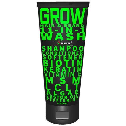 Beard Wash Shampoo & Conditioner 11-in-1 – GROW Hair & Beard Growth Wash with Biotin, Castor Oil, Peppermint & Keratin – Supports Thicker Hair & Beard Growth