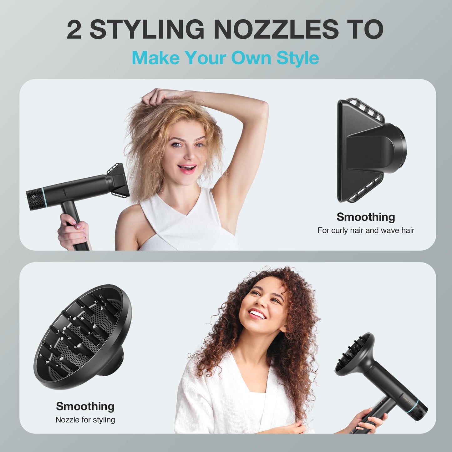 Professional Ionic Hair Dryer with Diffuser, High-Speed Ionic Low Noise Blow Dryer, Powerful 1600 Watt Motor for Fast Drying and Straight & Wavy Hair, Lightweight