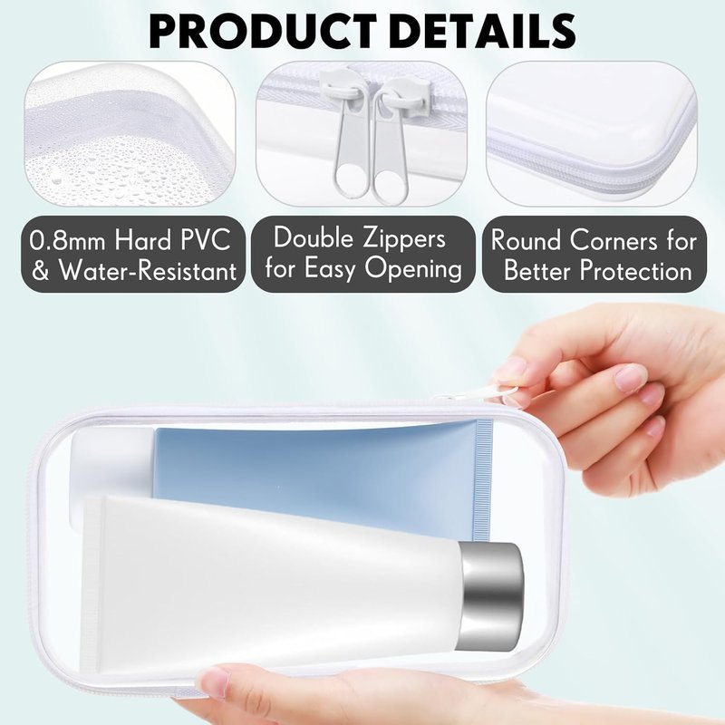 Clear Hard Zipper Pencil Case - 10 Pcs Portable Plastic Storage Bins for Travel & Office | Small, Clear