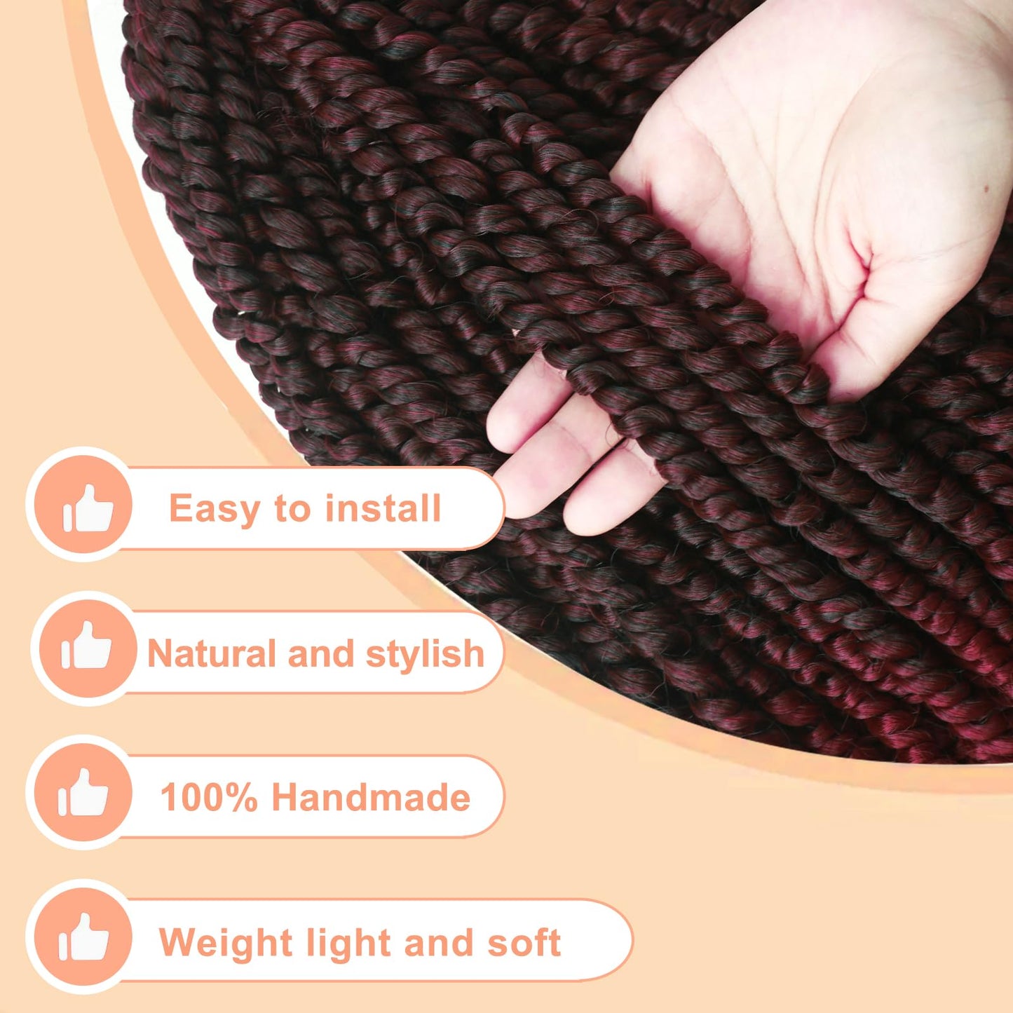 18 Inch Crochet Passion Twist Hair Pre Looped 8 Packs Crochet Hair, Pre Twisted Passion Twist Crochet Hair Ombre Burgundy Synthetic Bohemian Twist Braids Hair for Black Women