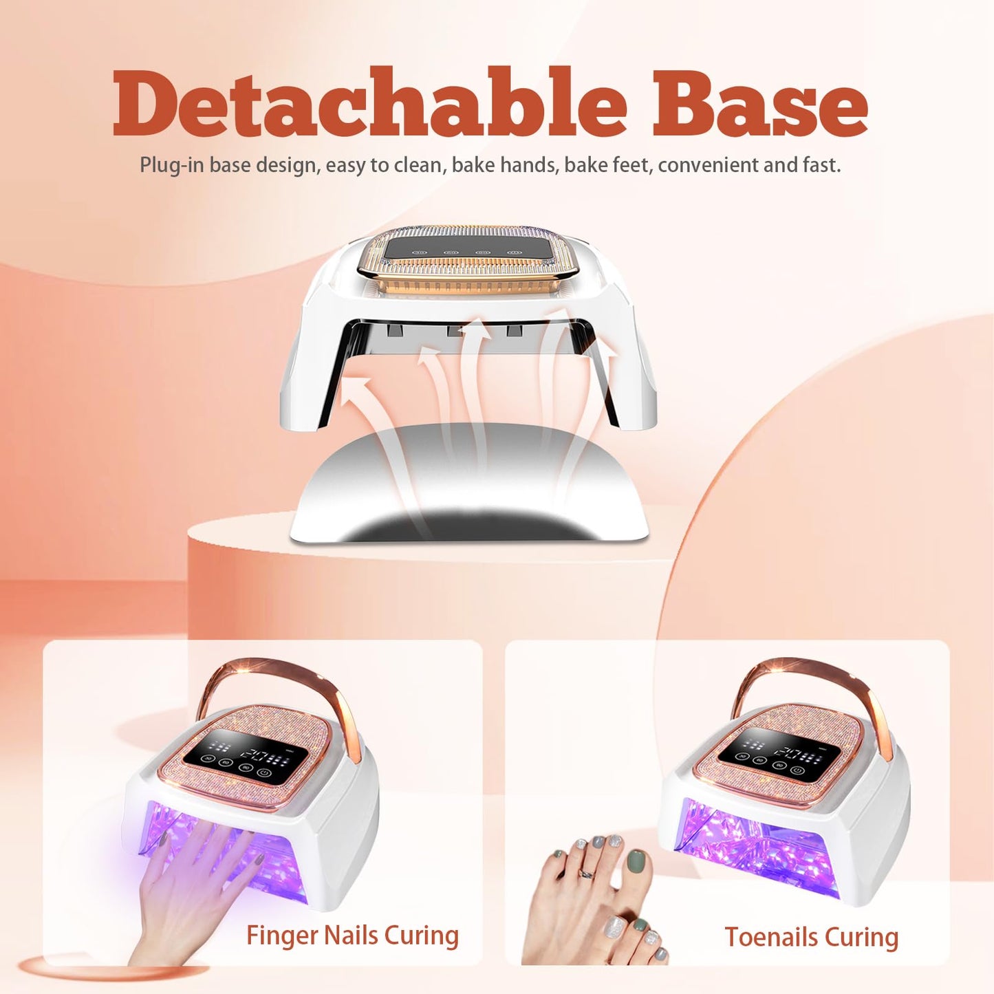 Cordless Rechargeable Nail Lamp 288W, Rechargeable UV Nail Dryer Gel Polish Curing Light with 4 Timers, Knob & Full LCD Display Screen, Magnetic Metal Mirror Base