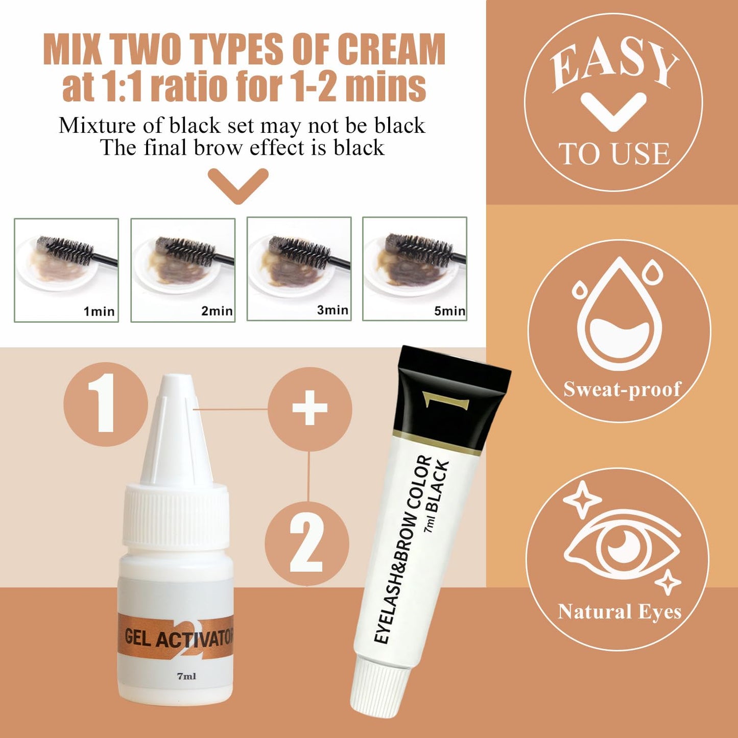 Eyelash & Eyebrow Color Kit - Professional Lasting 2 Weeks | Natural Ingredients, Safe & Easy to Use 7ML (Brown)