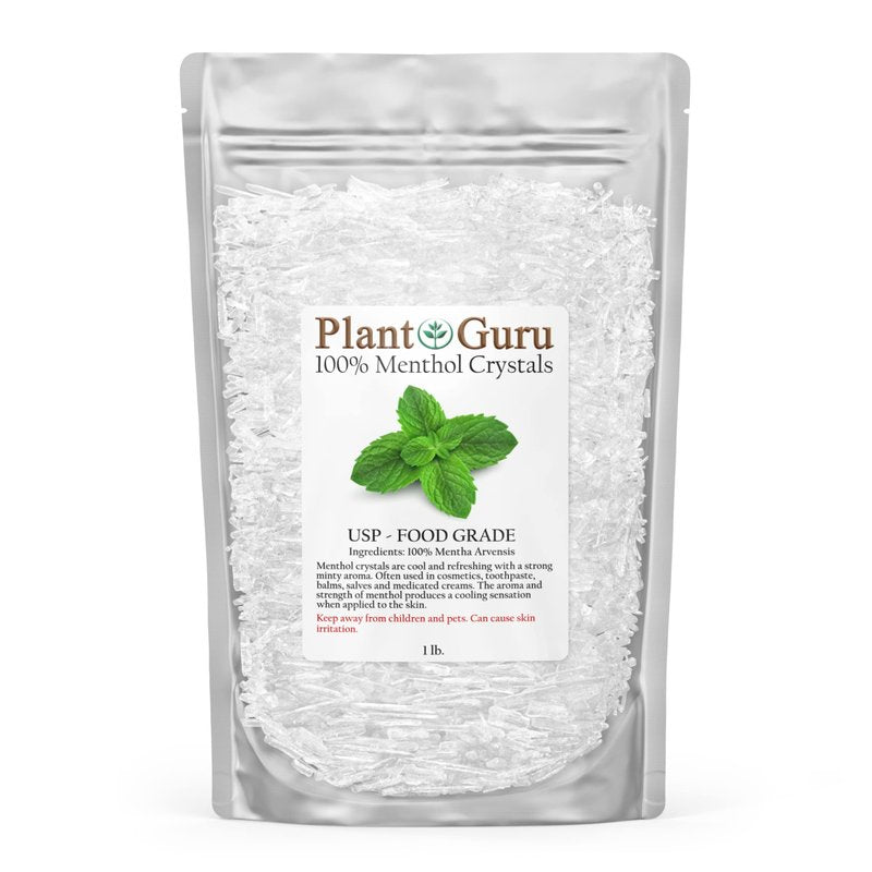 Plant Guru Menthol Crystals 1 lb. Bulk Mentha Arvensis 100% Pure Natural USP Food Grade - Great For Cosmetics, Salves, Balms, Creams and Soap Making.