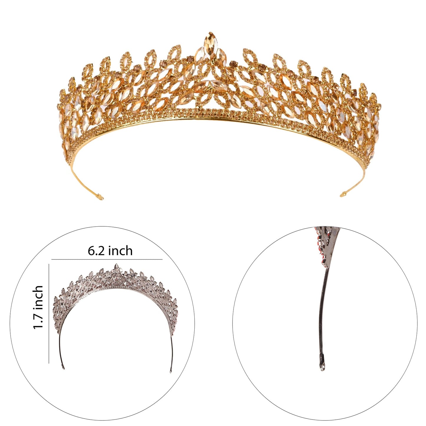 LIMELIA Women's Tiara, Crown for Henna Wedding Party | Glitter Hair Accessories for Bridal Birthday Pageant Prom Halloween Costume Christmas Party, Princess Crowns | Leaf Pattern - Honey