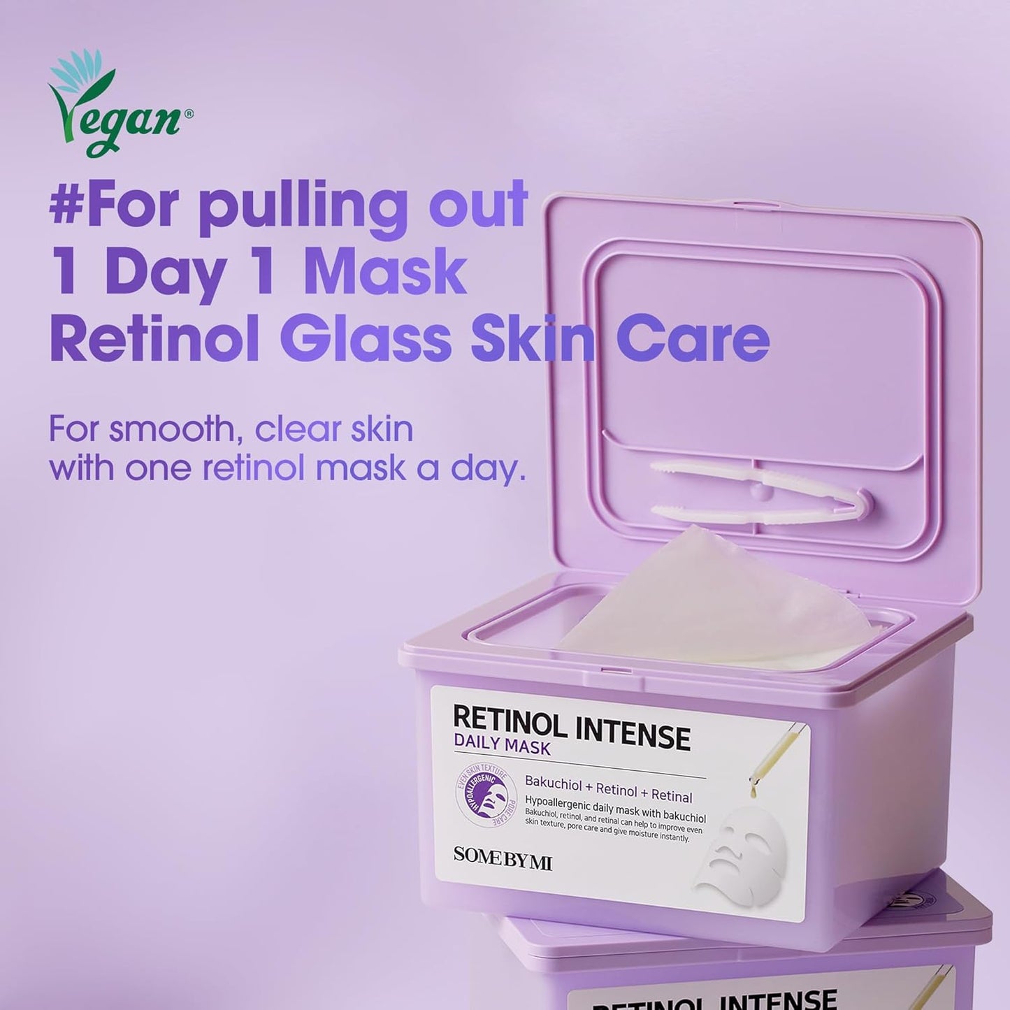 Retinol Intense Daily Mask - Vegan Korean Face Sheet Mask for Glass Skin | 30 Sheets, 11.8Oz - Improves Texture & Elasticity