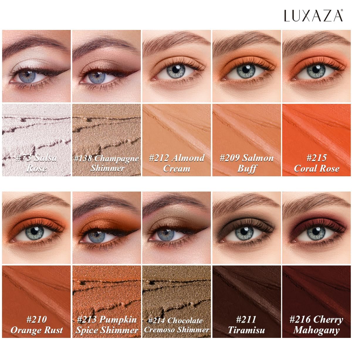 LUXAZA PRO 10PCS Eyeshadow Stick,Shimmer And Matte Brown Metallic Cream Eyeshadow Pencil Crayon with Smudge-proof & Waterproof,Eye Brightener Stick