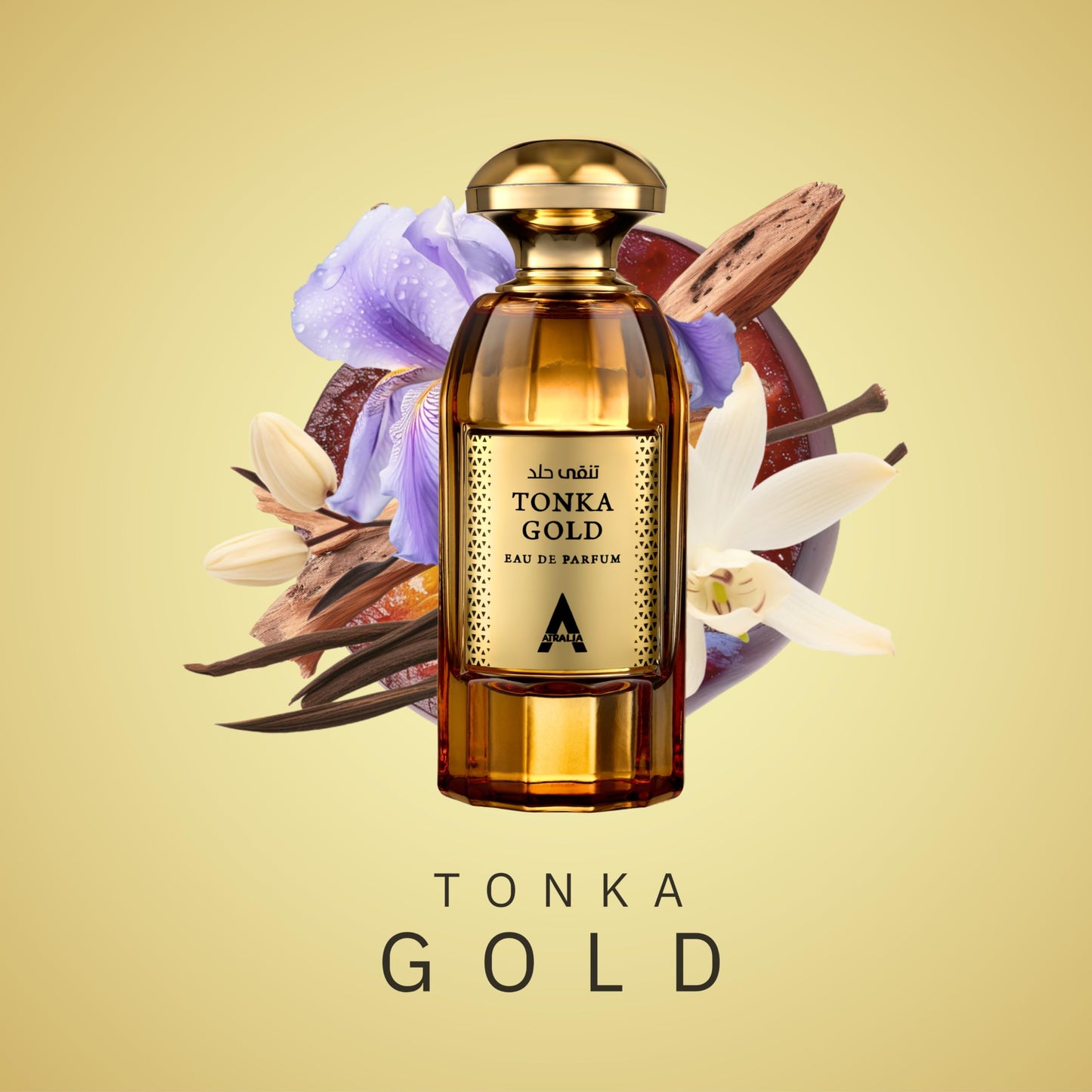 Atralia Tonka Gold Eau De Parfum Unisex 100Ml 3.4Oz - Luxurious and Long Lasting Fragrance With Top Notes Of Cognac, Cinnamon and Plum