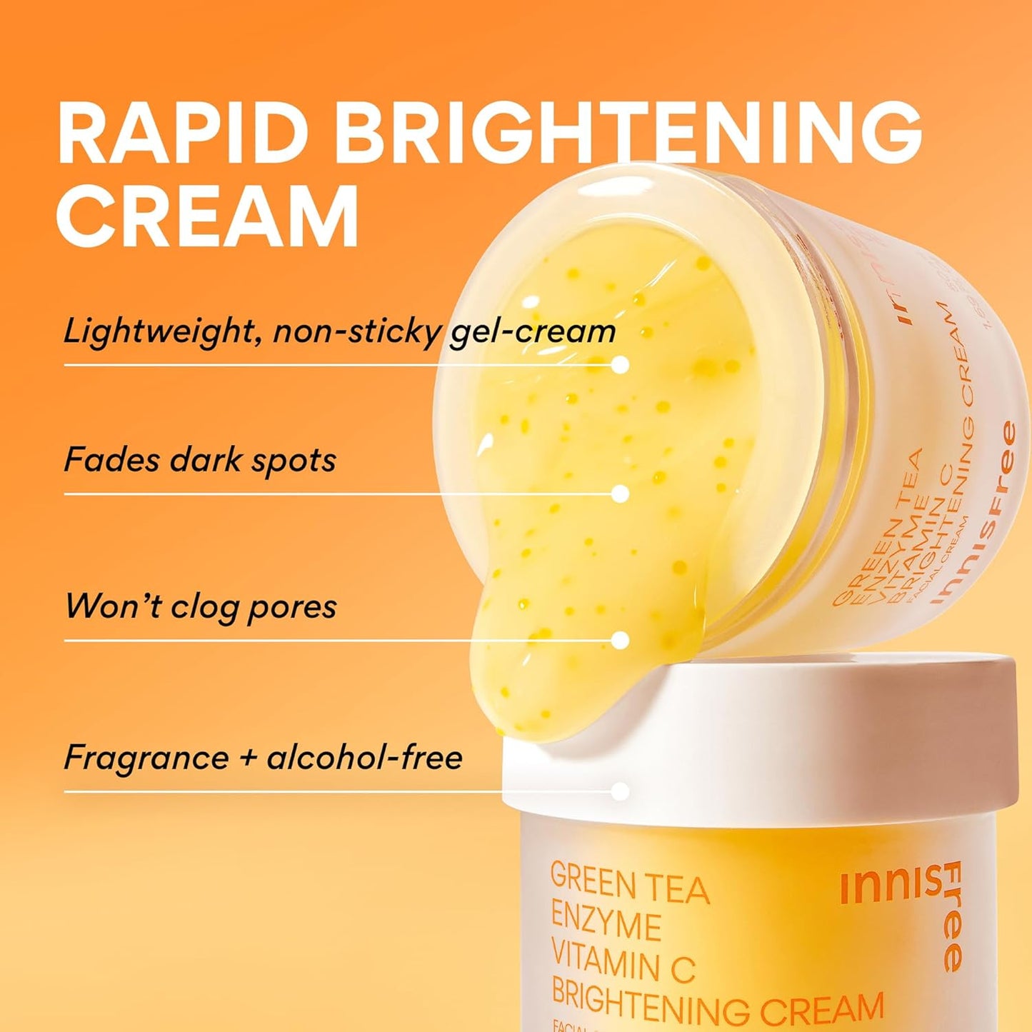 Innisfree Green Tea Enzyme Vitamin C Cream - Brightening Korean Face Moisturizer for Dark Spots & Radiant Skin